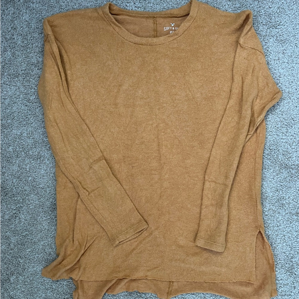 American Eagle Outfitters Soft & Sexy Plush Crewneck Sweater - Camel Brown